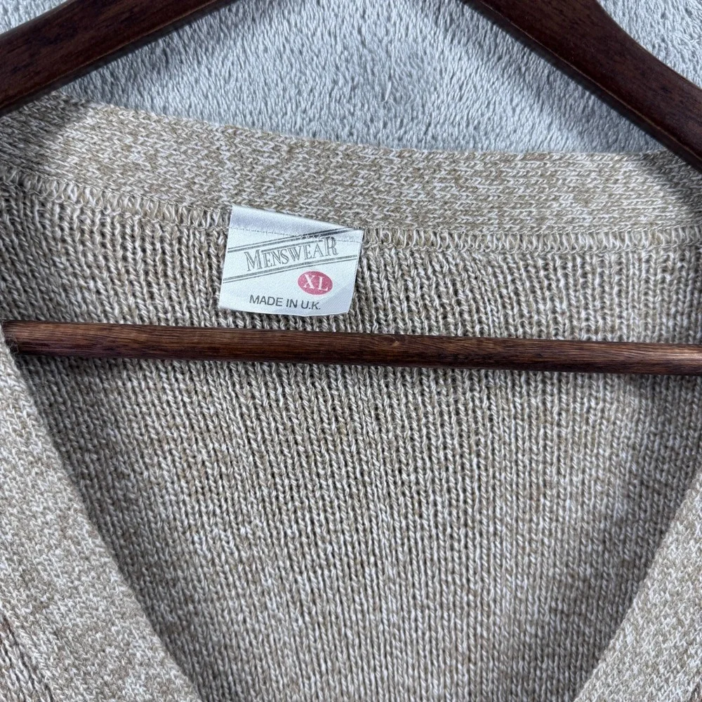 Vintage 90s Menswear Tan Textured Button Cardigan Sweater XL Made in UK